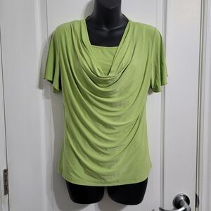 💲2️⃣ Jones & Co. Chic Lime Drape Neck Blouse Sz Med